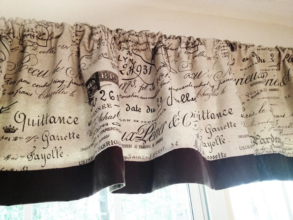 * NEW - SET OF 2 DOCUMENT FRENCH SCRIPT WINDOW VALANCES