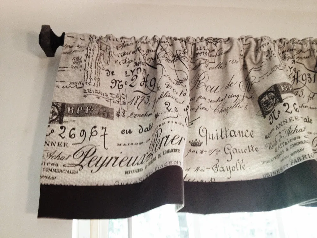 * NEW - SET OF 2 DOCUMENT FRENCH SCRIPT WINDOW VALANCES