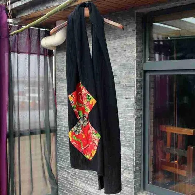 100% Cotton Patchwork Black Scarf | Zen