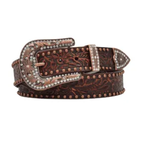 3D Women's Brown Floral Embossed Ladies Belt