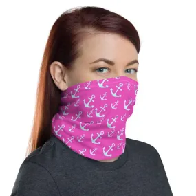 Anchors marine sailor white Pink Neck gaiters fabric face mask covers, tube scarf, reusable washable scarves,  bandana beanies men & women