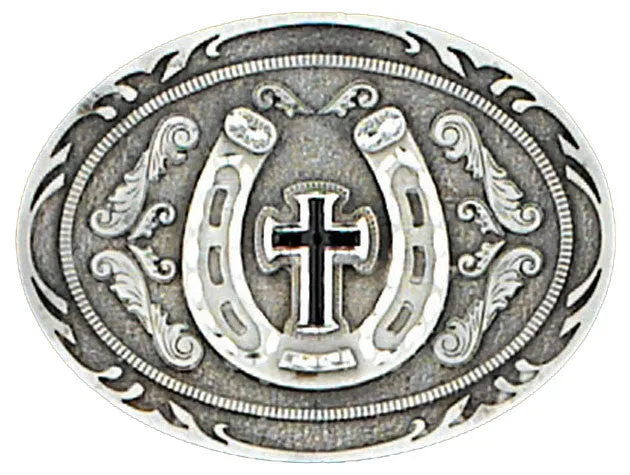 Antique Pewter Horseshoe Cross Belt Buckle