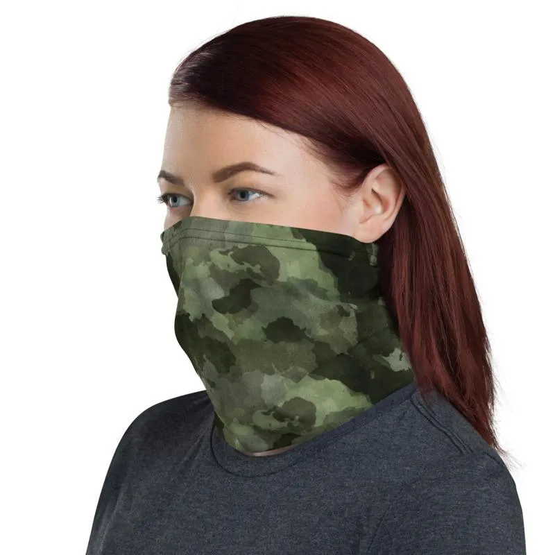 Army green black camouflage tactical military design, Cameo Neck Gaiter scarf mask reusable washable fabric tube Face cover, unisex men women