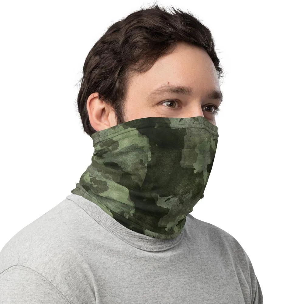 Army green black camouflage tactical military design, Cameo Neck Gaiter scarf mask reusable washable fabric tube Face cover, unisex men women