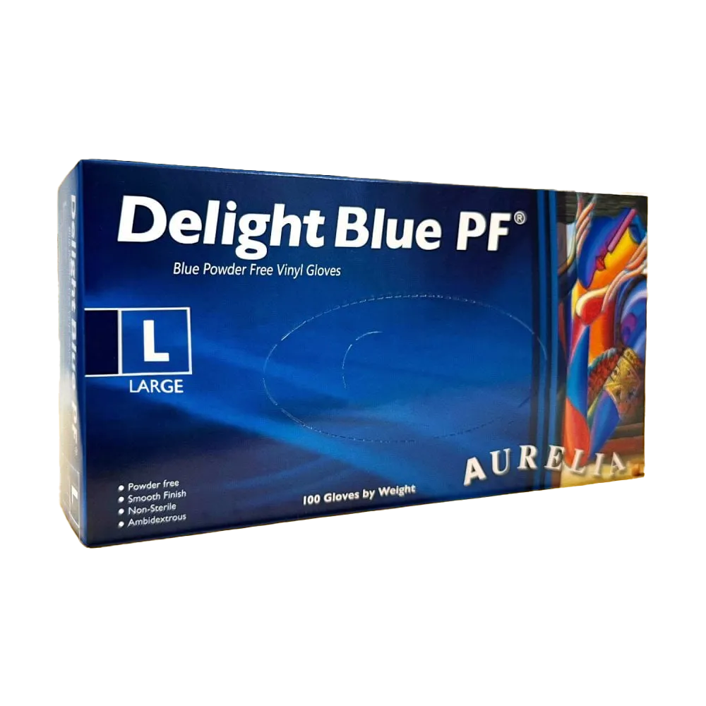 Aurelia Delight Blue PF - Vinyl - Powder Free - Examination Gloves - Large - Box of 100