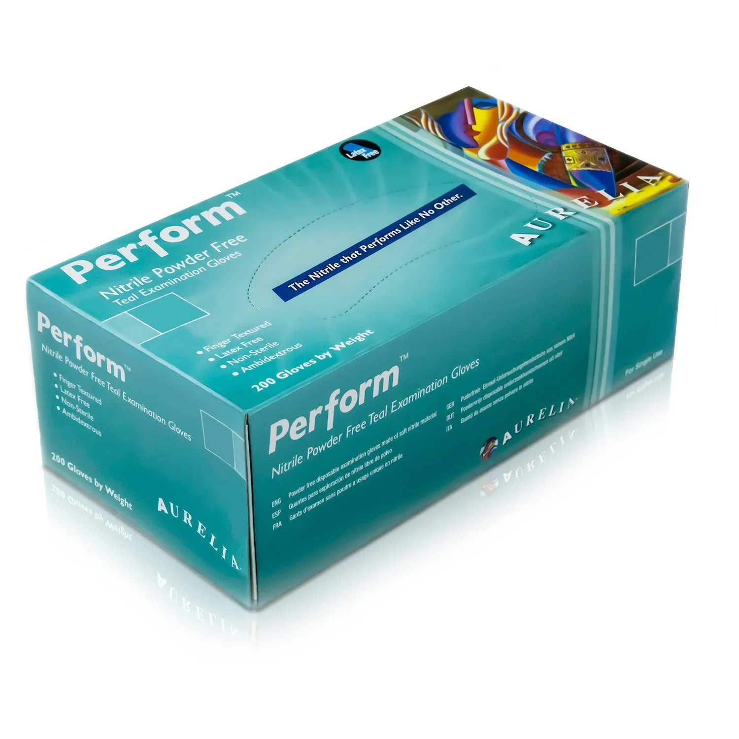 Aurelia® Perform Powder Free Teal Green Nitrile Gloves - Medium - Box of 200