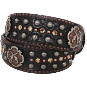 B009 - Black Tooled Crystal Belt