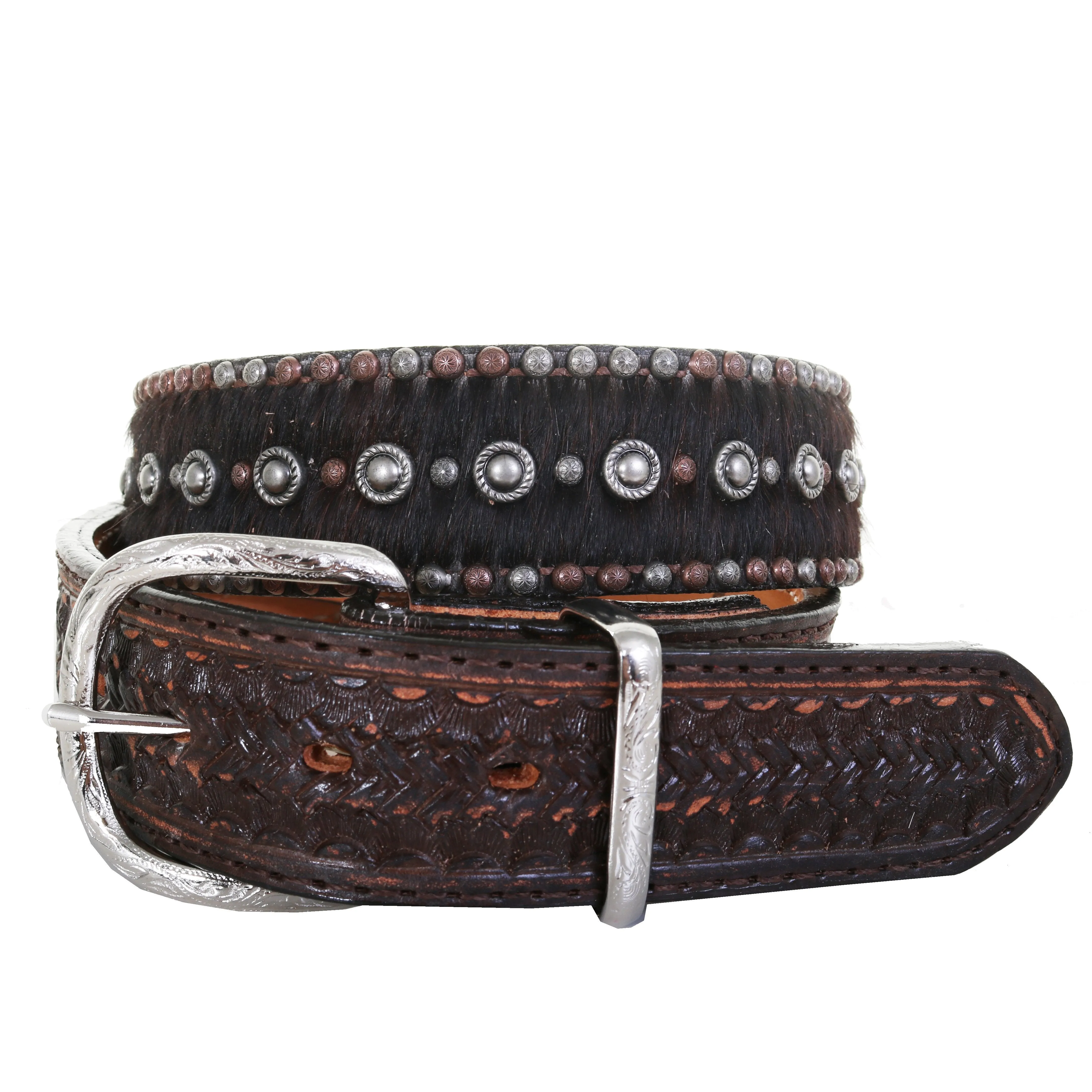 B1087 - Brindle Hair Tooled and Studded Belt