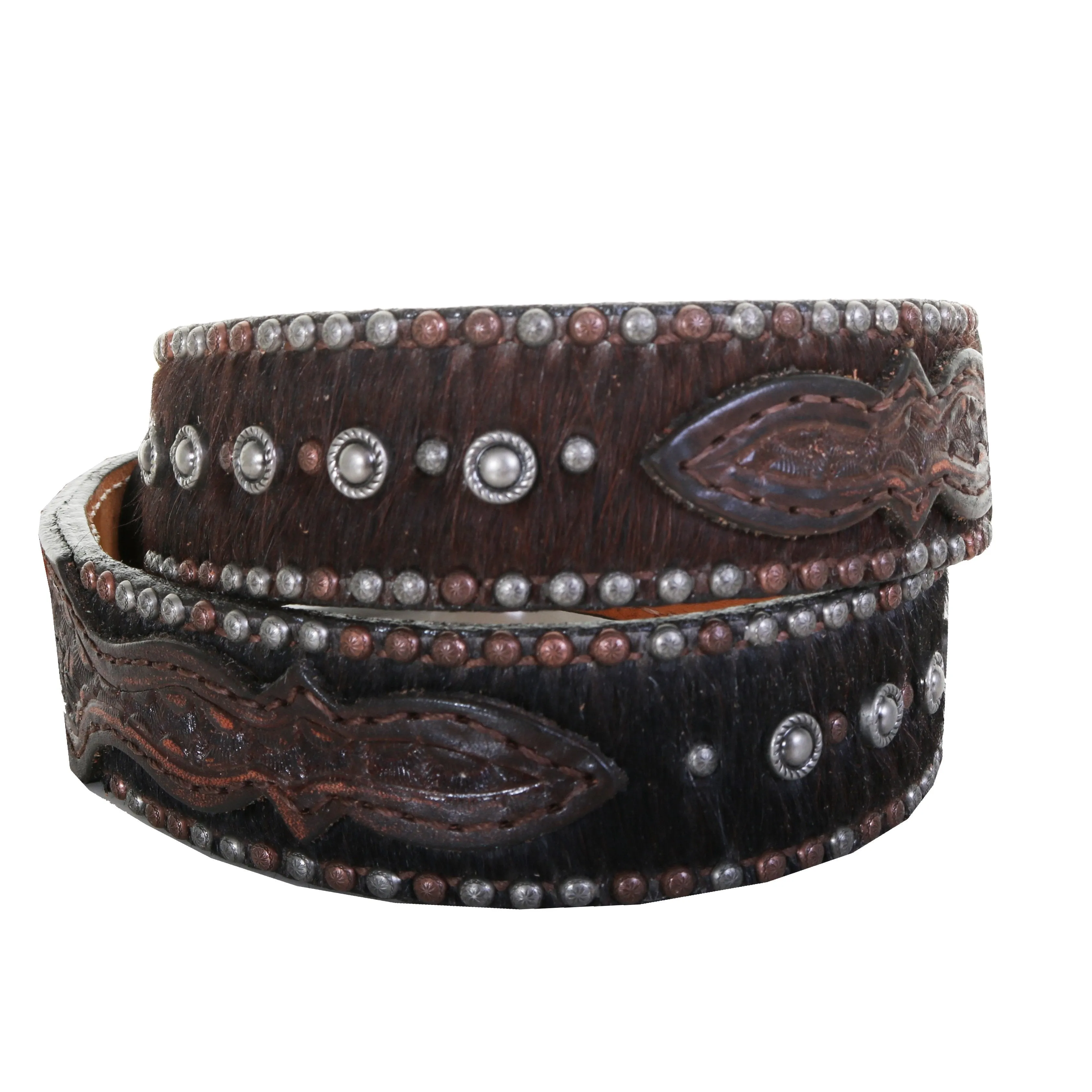 B1087 - Brindle Hair Tooled and Studded Belt