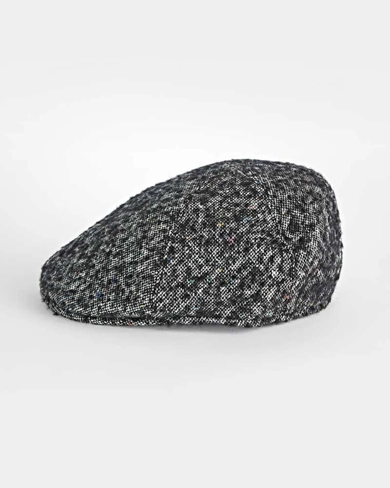 Black & White Barleycorn Twill Wool Roma Cap