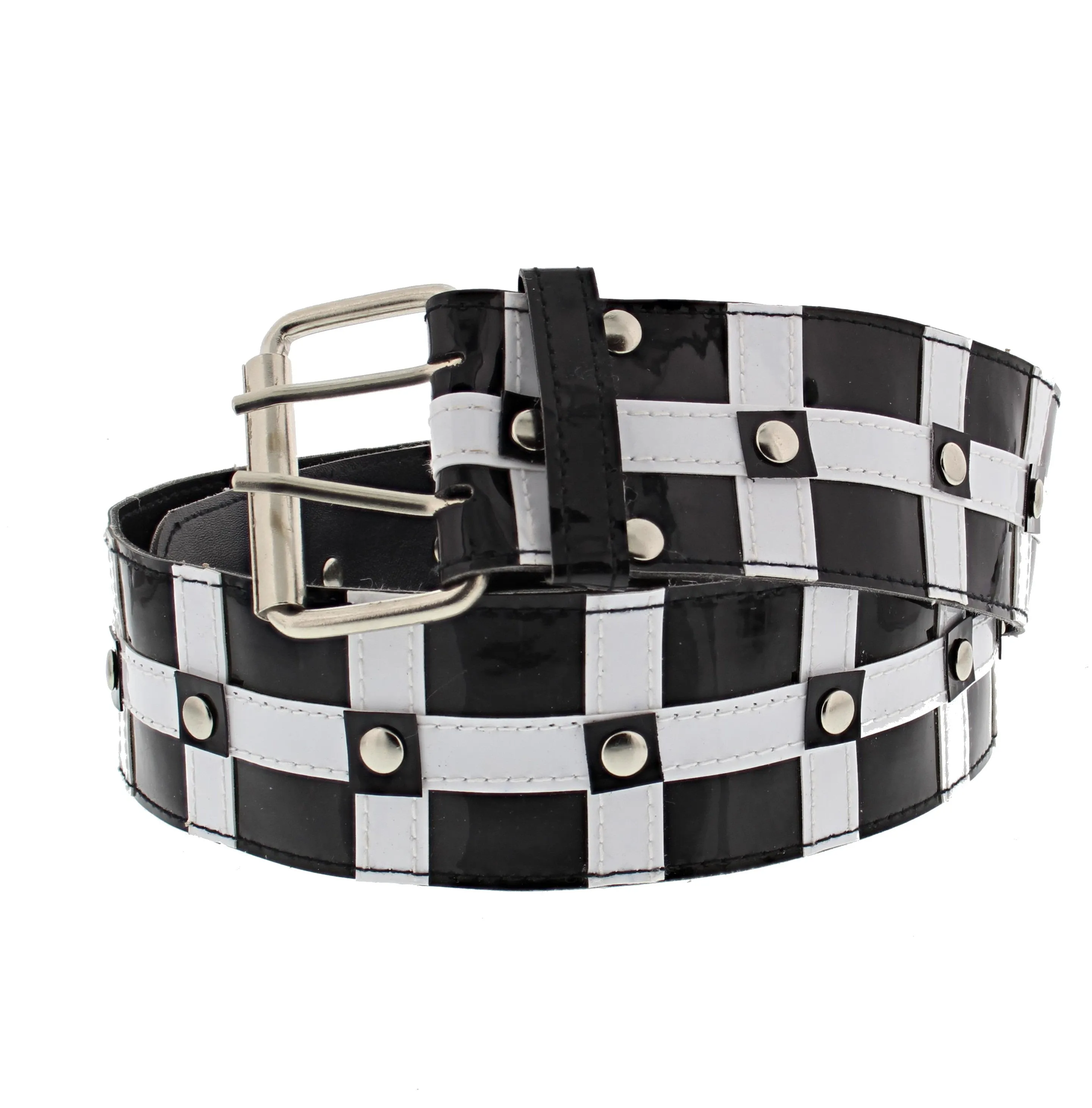 Black & White Patterned 60s Belt with Studs