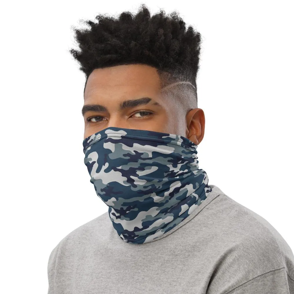 Blue grey navy camouflage military army, hunting cool tactical designer face mask covers, Neck Gaiter tube scarf, Bandana gift for boys men