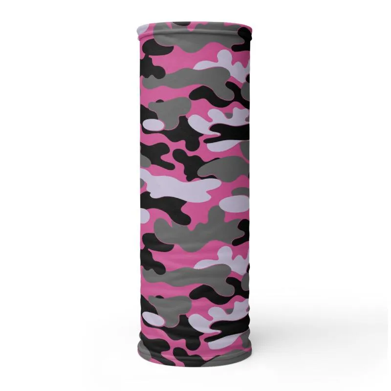 Camouflage grey pink black cool army military tactical design neck Gaiter scarf mask, reusable washable fabric tube Face cover Gray unisex