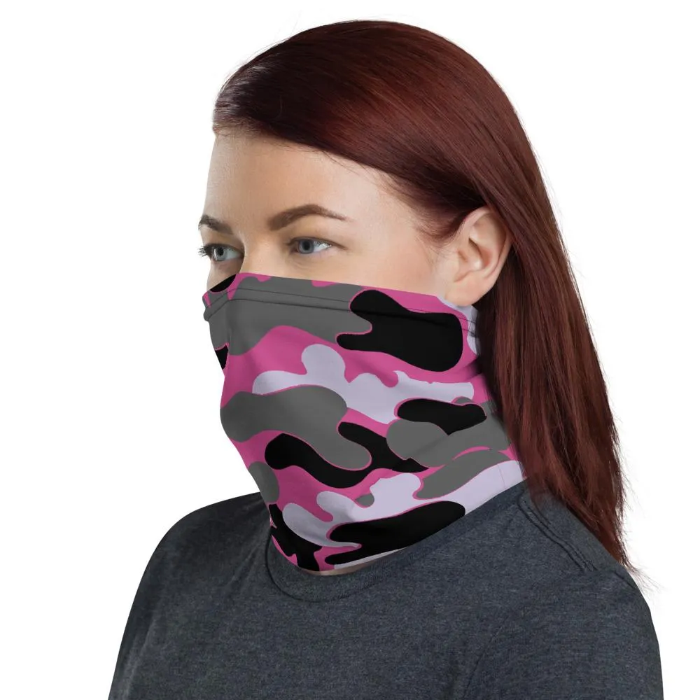 Camouflage grey pink black cool army military tactical design neck Gaiter scarf mask, reusable washable fabric tube Face cover Gray unisex