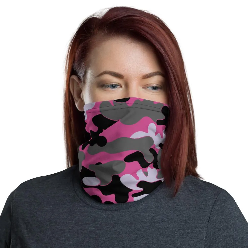 Camouflage grey pink black cool army military tactical design neck Gaiter scarf mask, reusable washable fabric tube Face cover Gray unisex