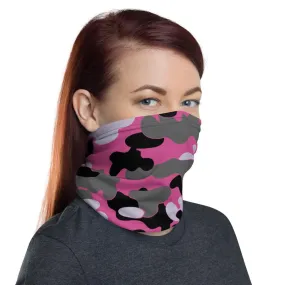 Camouflage grey pink black cool army military tactical design neck Gaiter scarf mask, reusable washable fabric tube Face cover Gray unisex