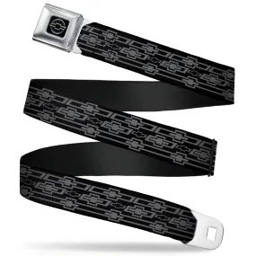 Chevy Seatbelt Belt - Retro Chevy Bowtie Monogram Black/Gray Webbing