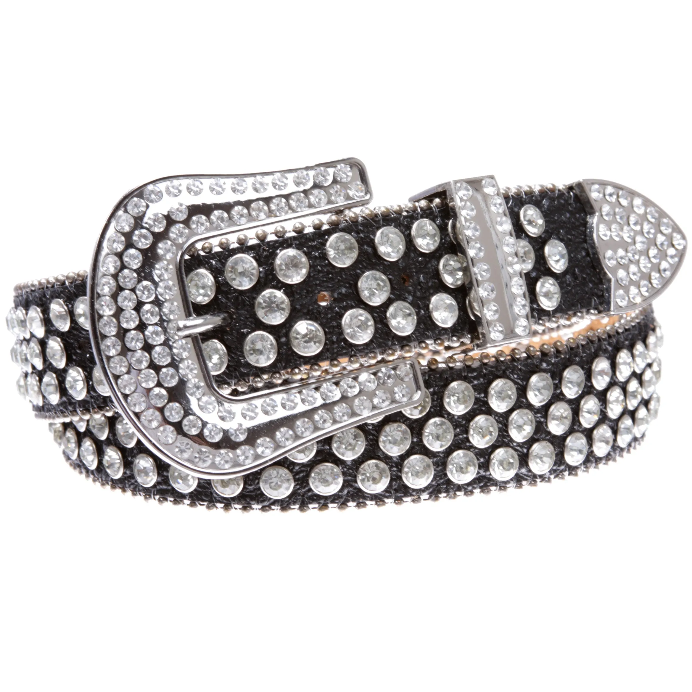 Cowboy Cowgirl Classic Western Rhinestone Bling Studded Diamond Leather Belt