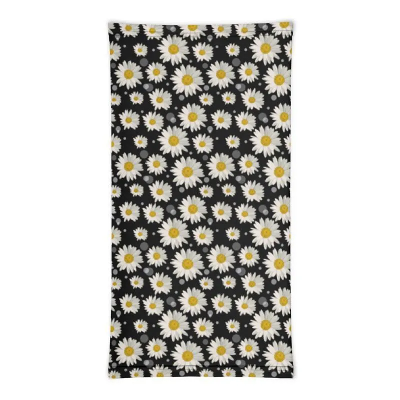 Cute large white fdaisy flower Floral watercolor Print, black fabric pattern, Neck face warmer Gaiter Scarf, headband Bandanna mask scarves - us ship