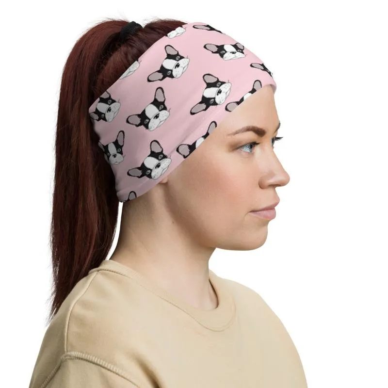 Cute pitbull puppy dog pink designer Neck gaiters face Shield, cover scarf mask, Balaclava Beanie, Hairband wrap, gift for her girl women