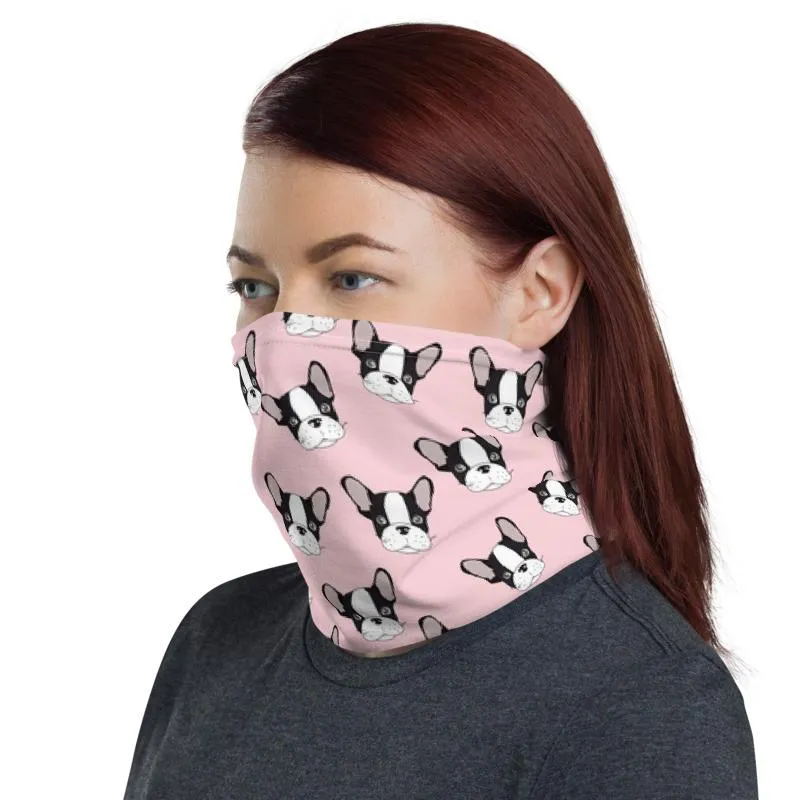 Cute pitbull puppy dog pink designer Neck gaiters face Shield, cover scarf mask, Balaclava Beanie, Hairband wrap, gift for her girl women