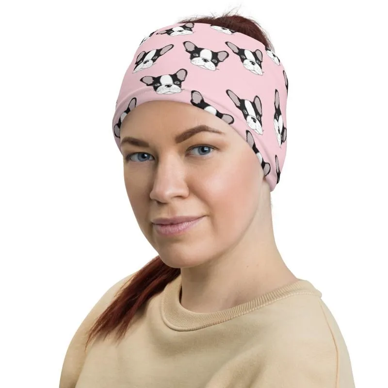 Cute pitbull puppy dog pink designer Neck gaiters face Shield, cover scarf mask, Balaclava Beanie, Hairband wrap, gift for her girl women