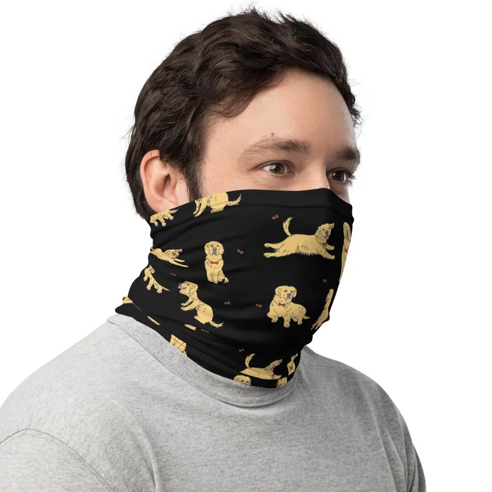 Designer Dog pattern, Animal neck gaiters face mask covers, black tube scarf, Balaclava Beanie scarves, Hairband, Hood, headband men & women