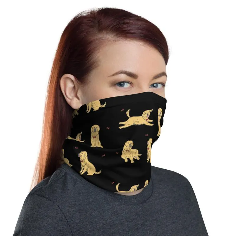 Designer Dog pattern, Animal neck gaiters face mask covers, black tube scarf, Balaclava Beanie scarves, Hairband, Hood, headband men & women