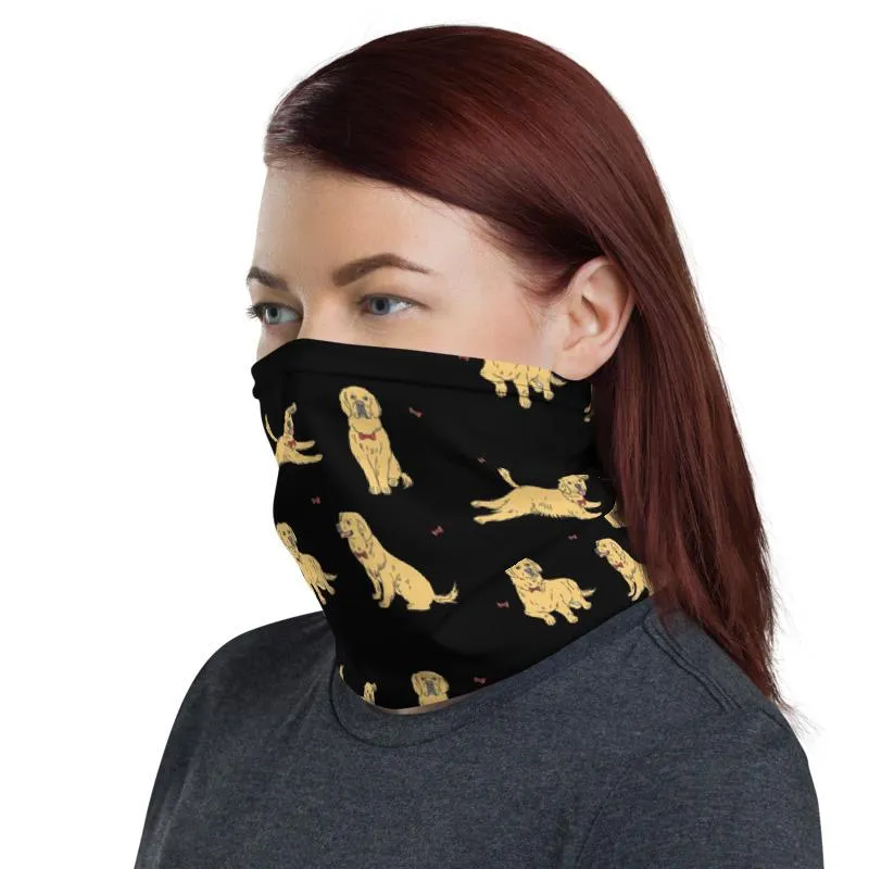 Designer Dog pattern, Animal neck gaiters face mask covers, black tube scarf, Balaclava Beanie scarves, Hairband, Hood, headband men & women