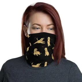 Designer Dog pattern, Animal neck gaiters face mask covers, black tube scarf, Balaclava Beanie scarves, Hairband, Hood, headband men & women