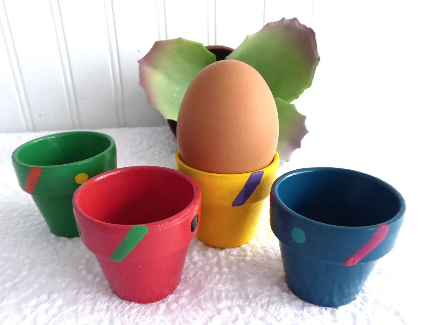 Eggcups Or Napkin Rings 4 Hand Painted Pottery Artisan Made 1980s