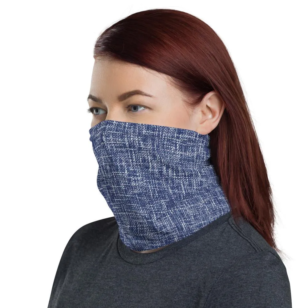 Fabric Blue denim design print neck Gaiter scarf mask, reusable washable fabric Face cover, tube scarf, headband head wear for men & women