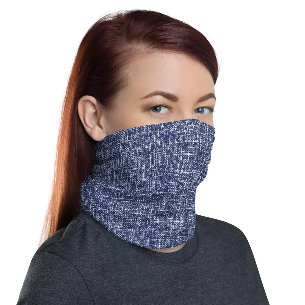 Fabric Blue denim design print neck Gaiter scarf mask, reusable washable fabric Face cover, tube scarf, headband head wear for men & women