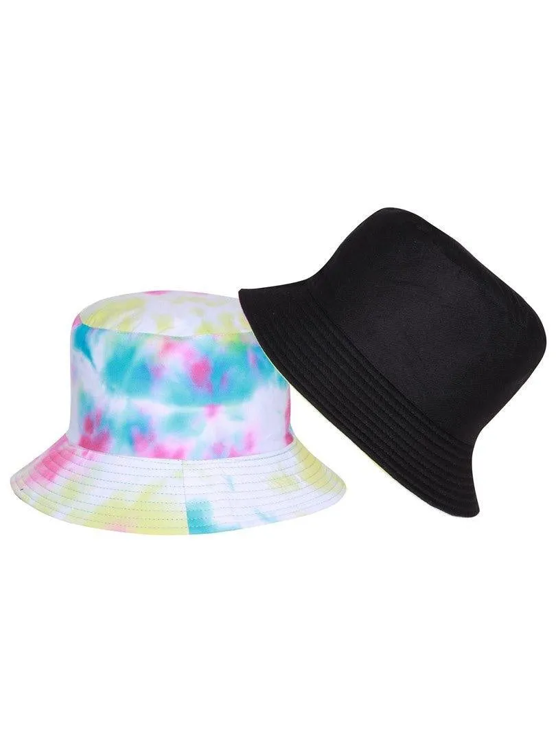 FabSeasons Multi Color Tie-Dye Reversible Bucket Hats: BluePink