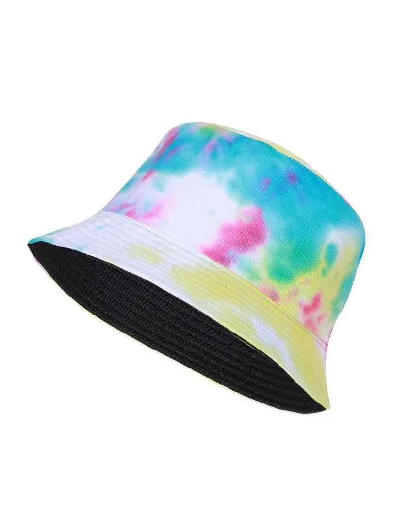 FabSeasons Multi Color Tie-Dye Reversible Bucket Hats: BluePink