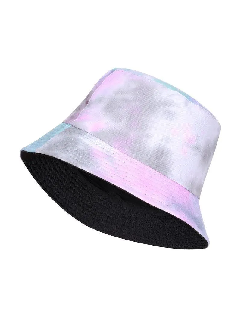 FabSeasons Multi Color Tie-Dye Reversible Bucket Hats: Grey-Pink-Blue