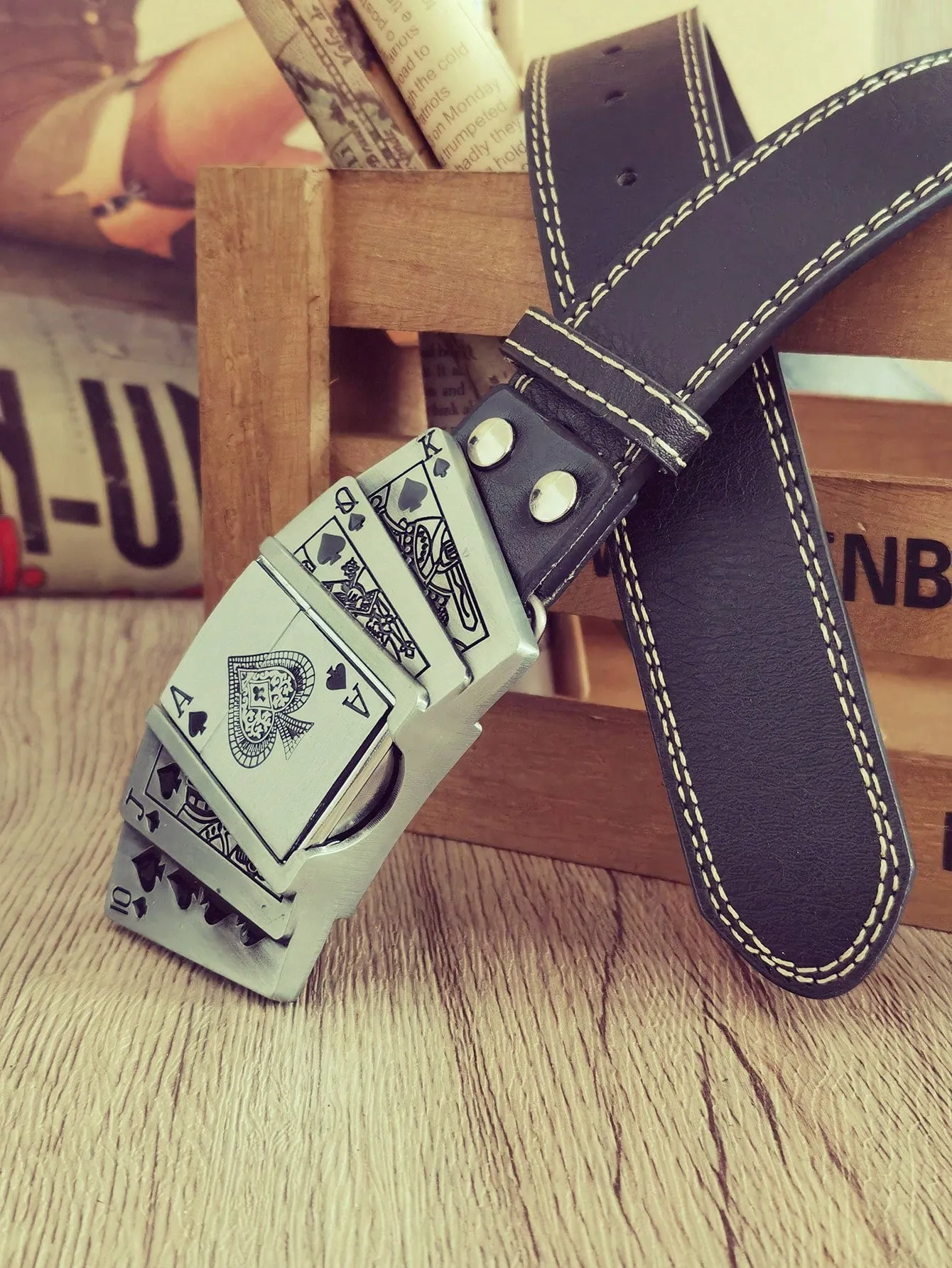 Fashion Retro Western Cowboy Gothic Style Poker Lighter with Belt for Men