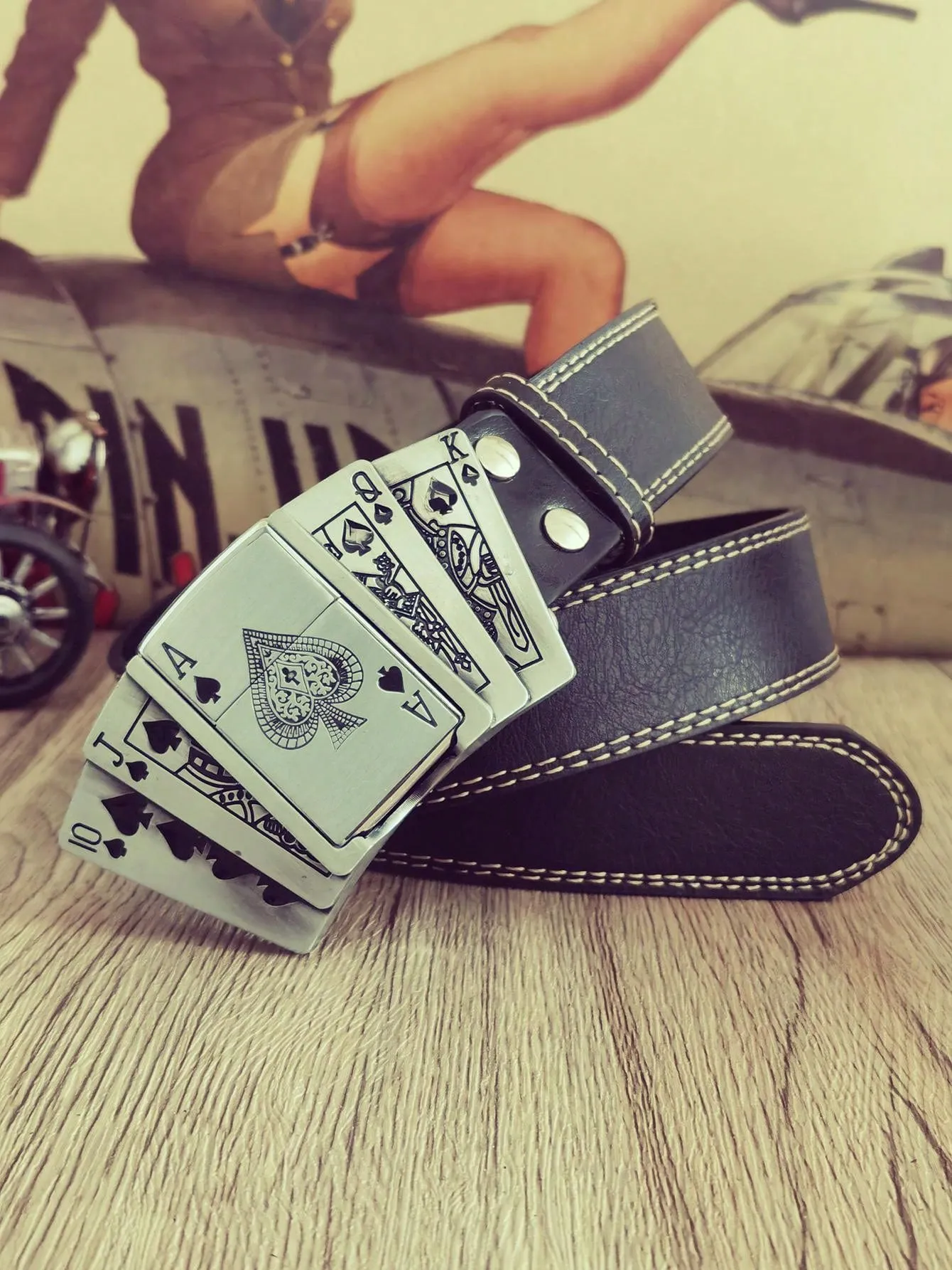 Fashion Retro Western Cowboy Gothic Style Poker Lighter with Belt for Men