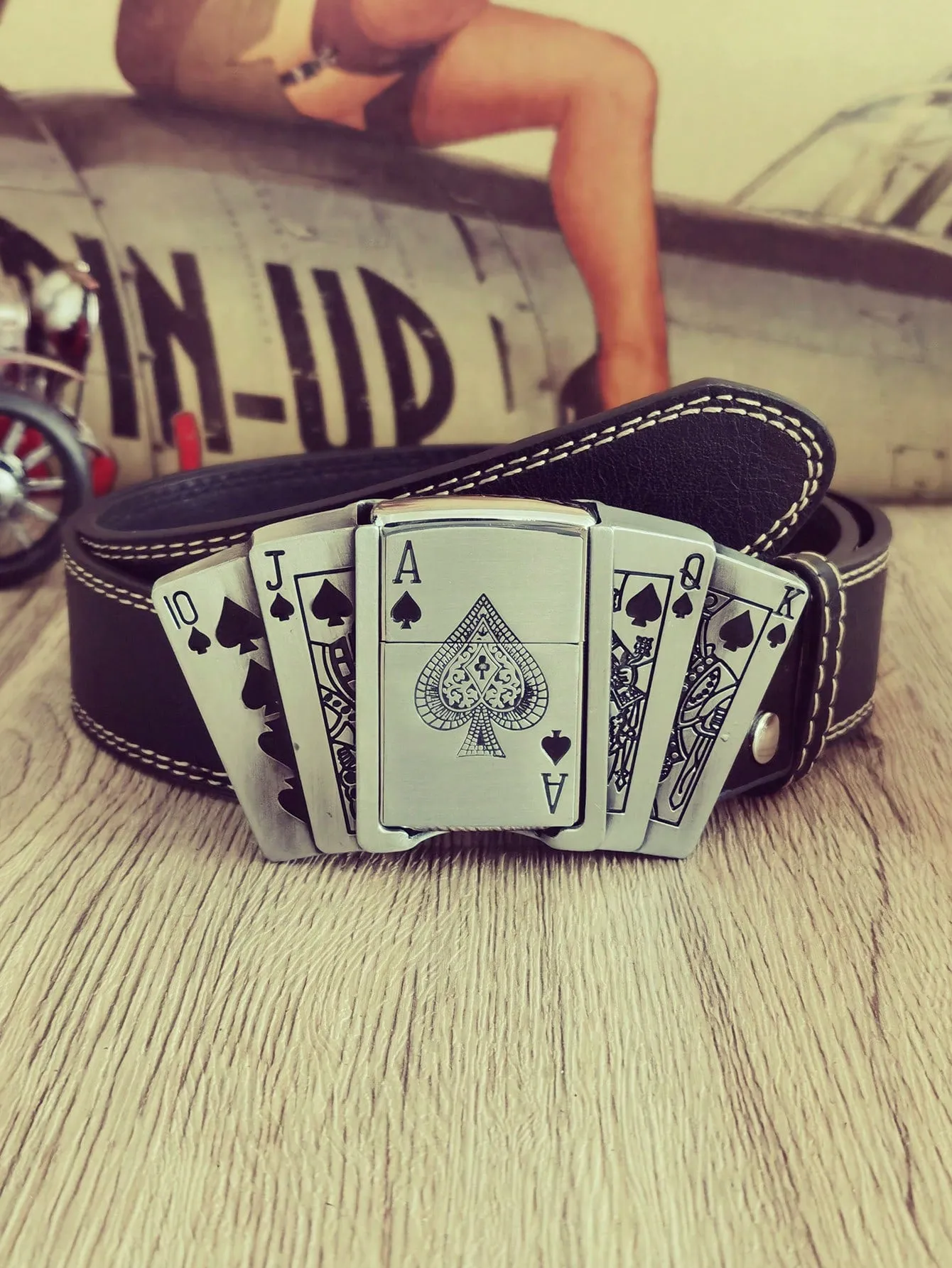 Fashion Retro Western Cowboy Gothic Style Poker Lighter with Belt for Men