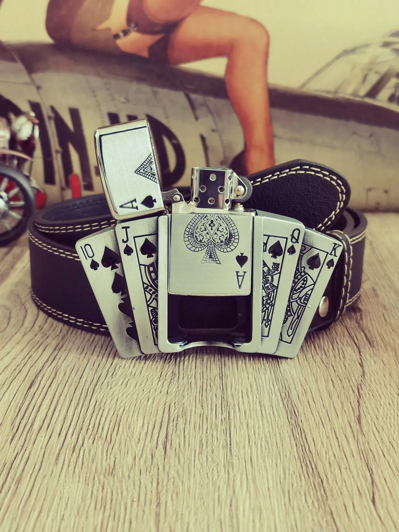 Fashion Retro Western Cowboy Gothic Style Poker Lighter with Belt for Men