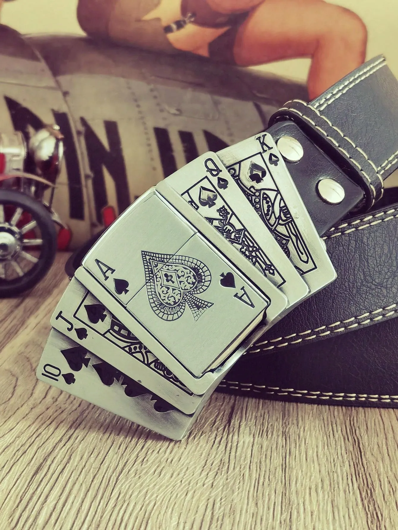 Fashion Retro Western Cowboy Gothic Style Poker Lighter with Belt for Men