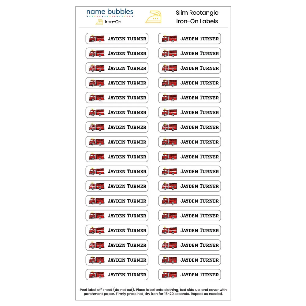 Fire Truck Iron-On Clothing Labels