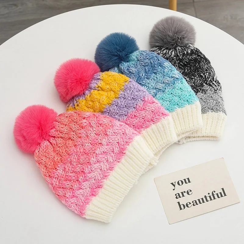 Girl's Cartoon Style Sweet Simple Style Color Block Wool Cap