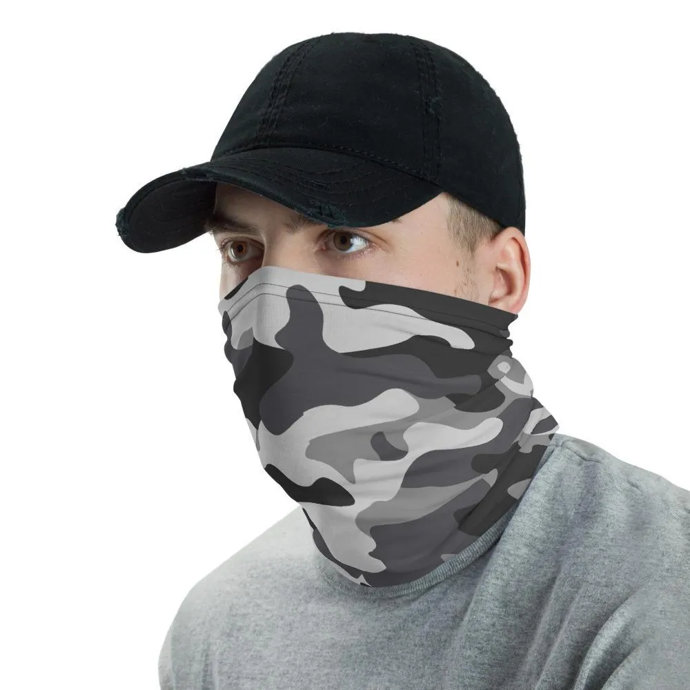 Gray Camouflage washable reusable scarves mask, grey military army tactical camo fabric print patter, neck gaiter bandana mens cover scarf