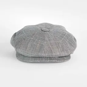 Grey & Red Check Linen Gatsby Cap