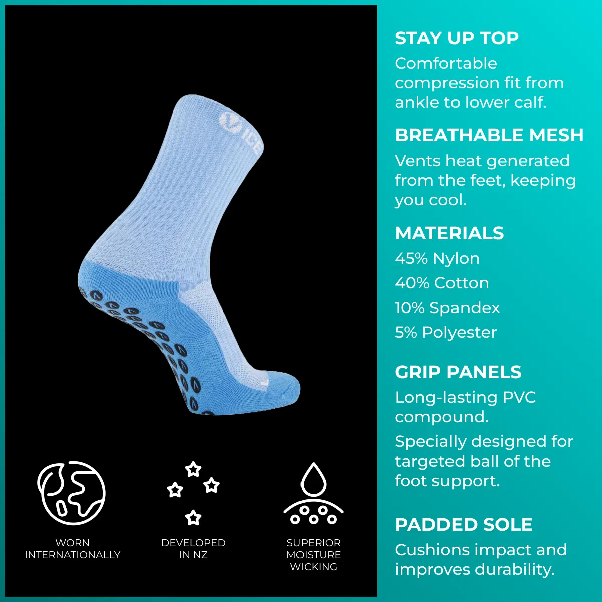 Grip Socks - Sky Blue Crew