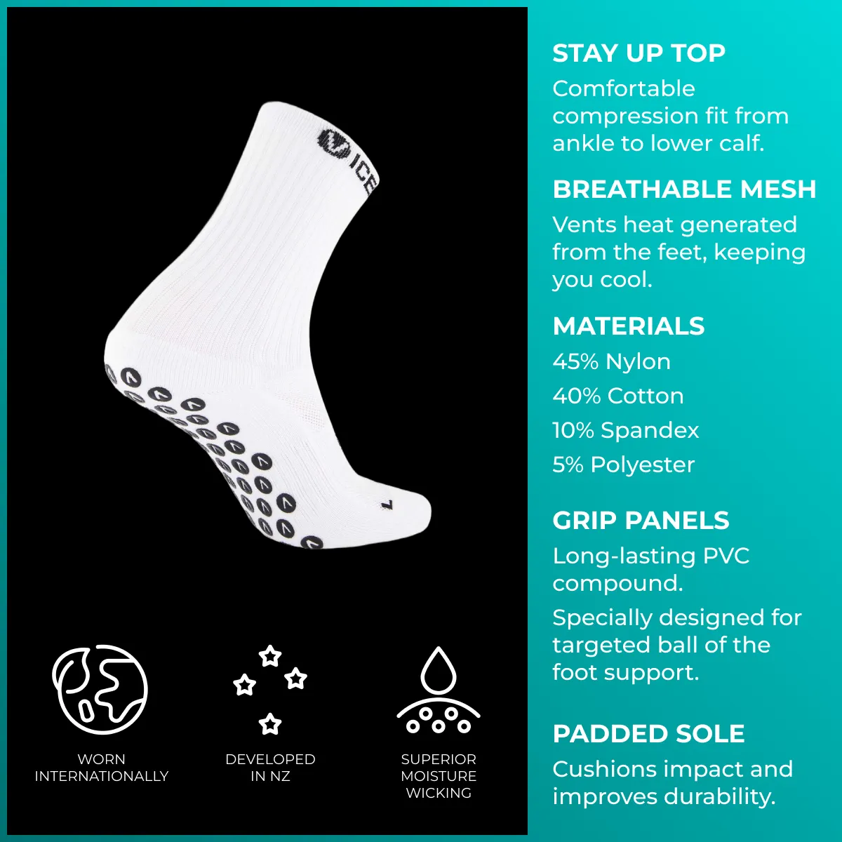 Grip Socks - White Crew