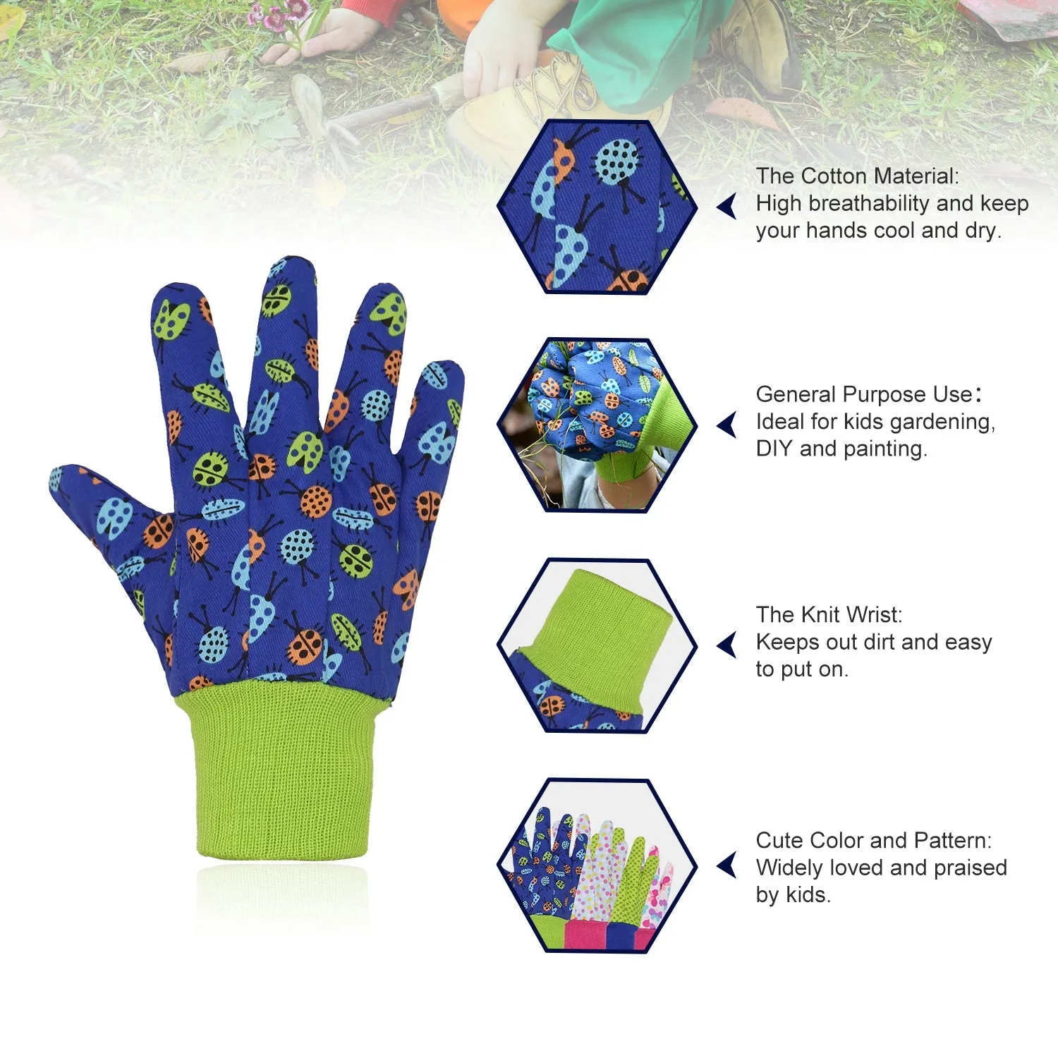 Handlandy Wholesale Kids Working Garden Gloves Knitted Wrist Breathability 5093949596 (12 Pairs)