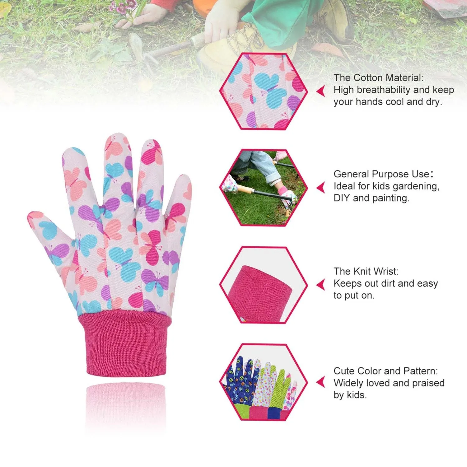 Handlandy Wholesale Kids Working Garden Gloves Knitted Wrist Breathability 5093949596 (12 Pairs)