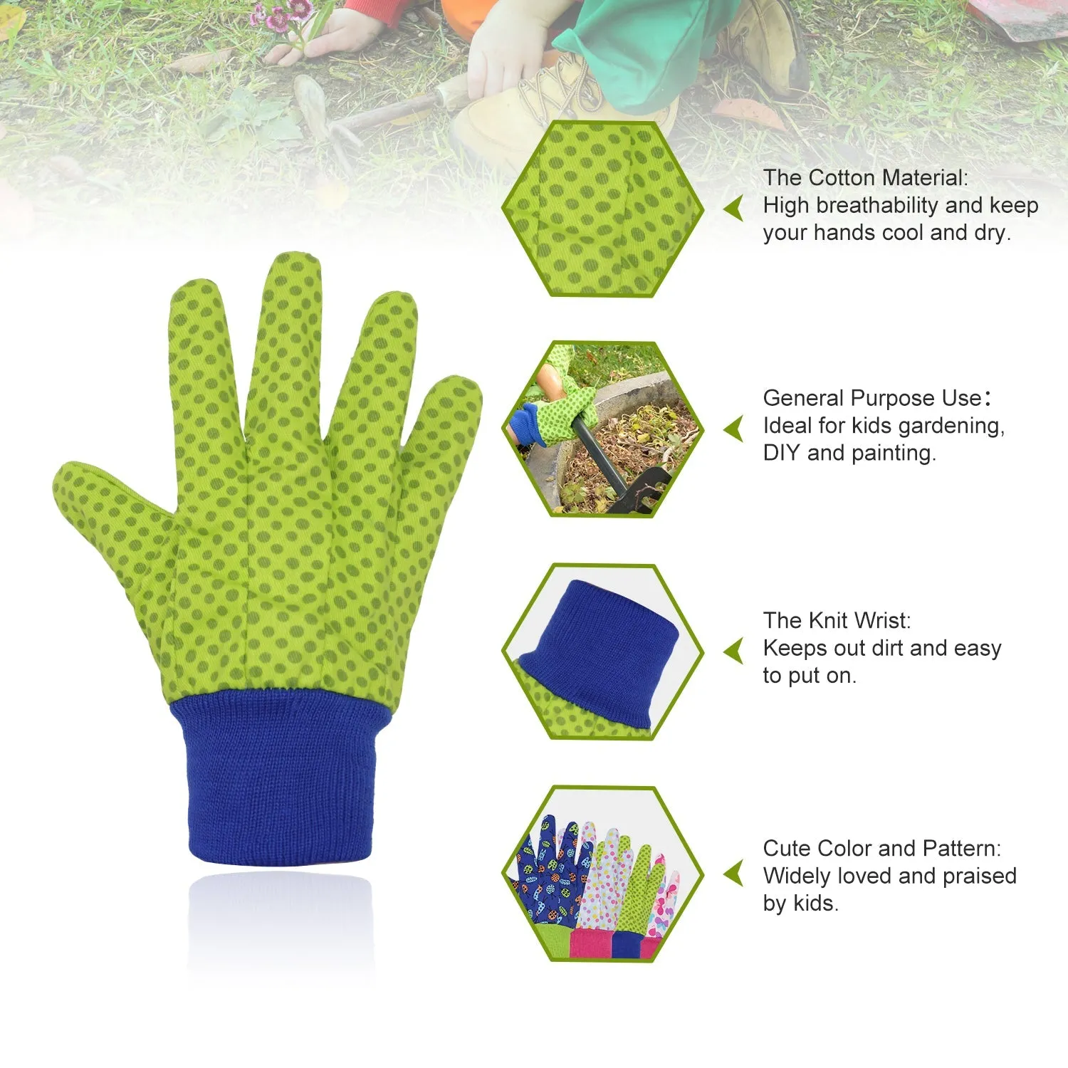 Handlandy Wholesale Kids Working Garden Gloves Knitted Wrist Breathability 5093949596 (12 Pairs)